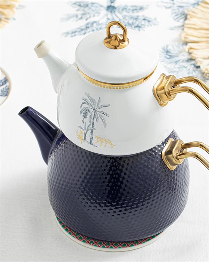 Toile Botanical Emaye Çaydanlık Koyu Mavi-Beyaz