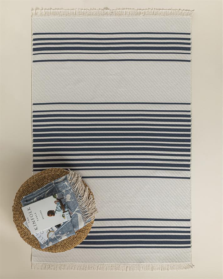 Trendy Mode Dokuma Kilim Lacivert - Krem