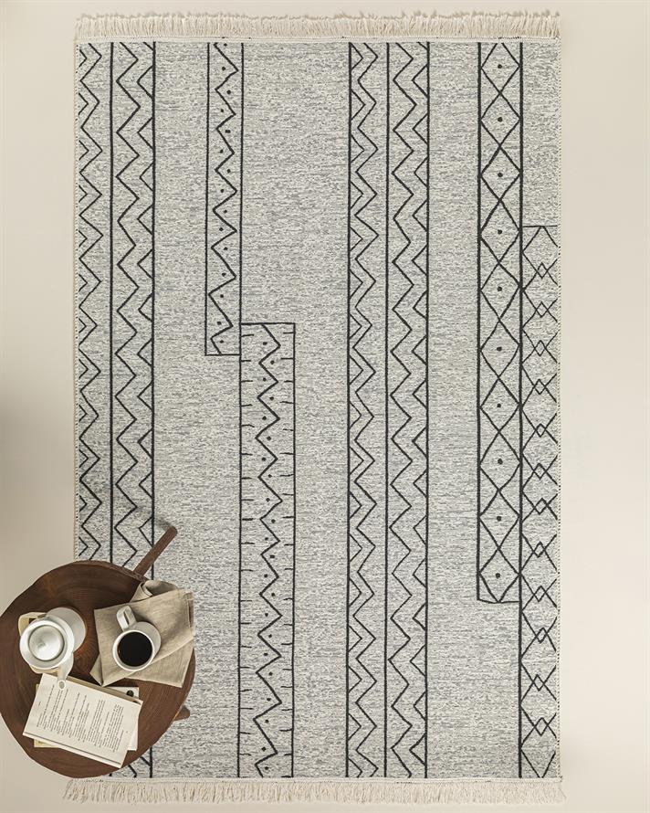Trendy Tiles Dokuma Kilim Gri-Beyaz
