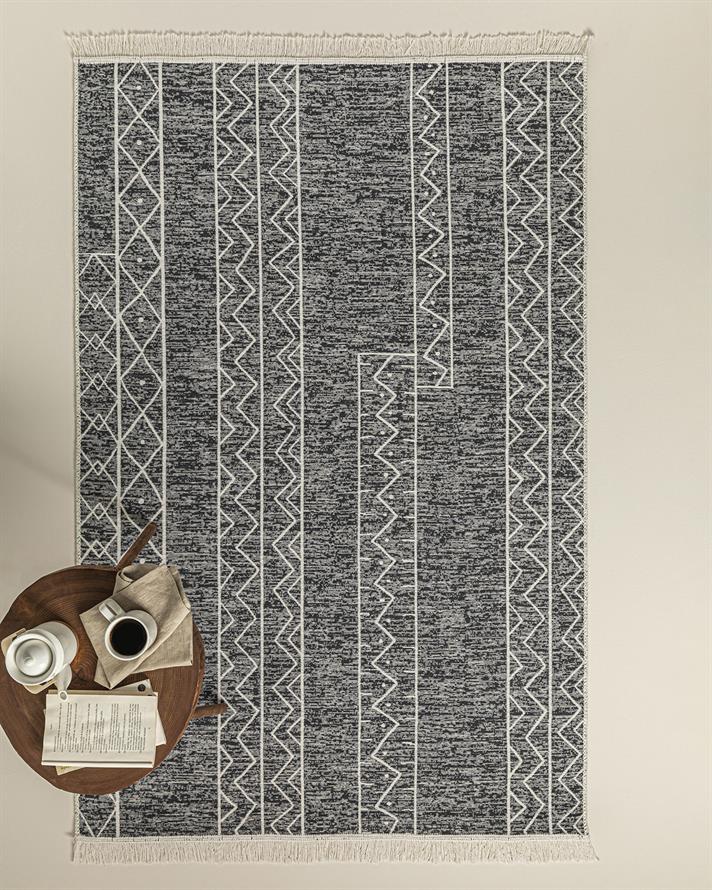 Trendy Tiles Dokuma Kilim Gri-Beyaz