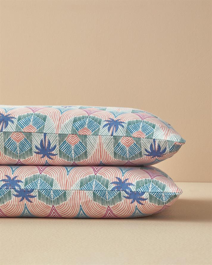 Tropical Palm 2Li Yastık Kılıfı Mavi