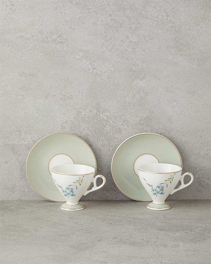 Valentina New Bone China 4 Parça 2 Kişilik Kahve Fincan Takımı 80 ml Açık Yeşil
