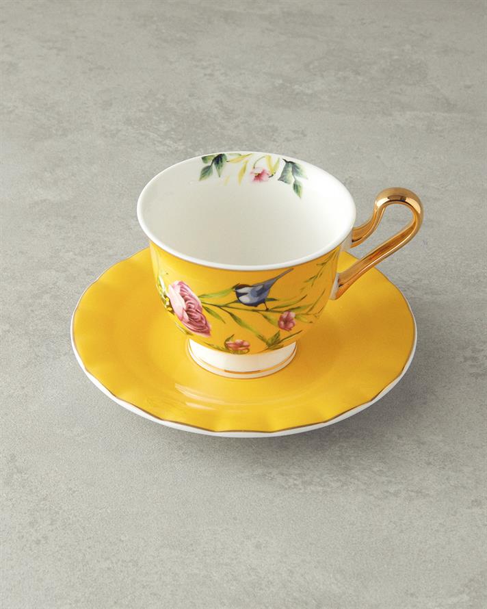 Vanilla New Bone China Çay Fincanı Takımı 4 Parça 2 Kişilik Sarı