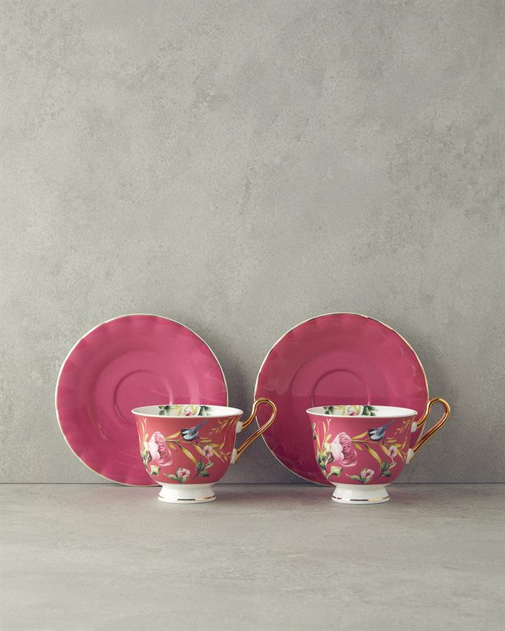 Vanilla New Bone China Çay Fincanı Takımı 4 Parça 2 Kişilik Mor