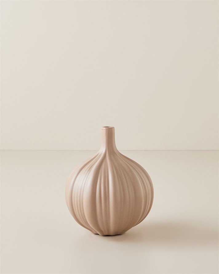 Wavy Stoneware Vazo 14 cm Bej