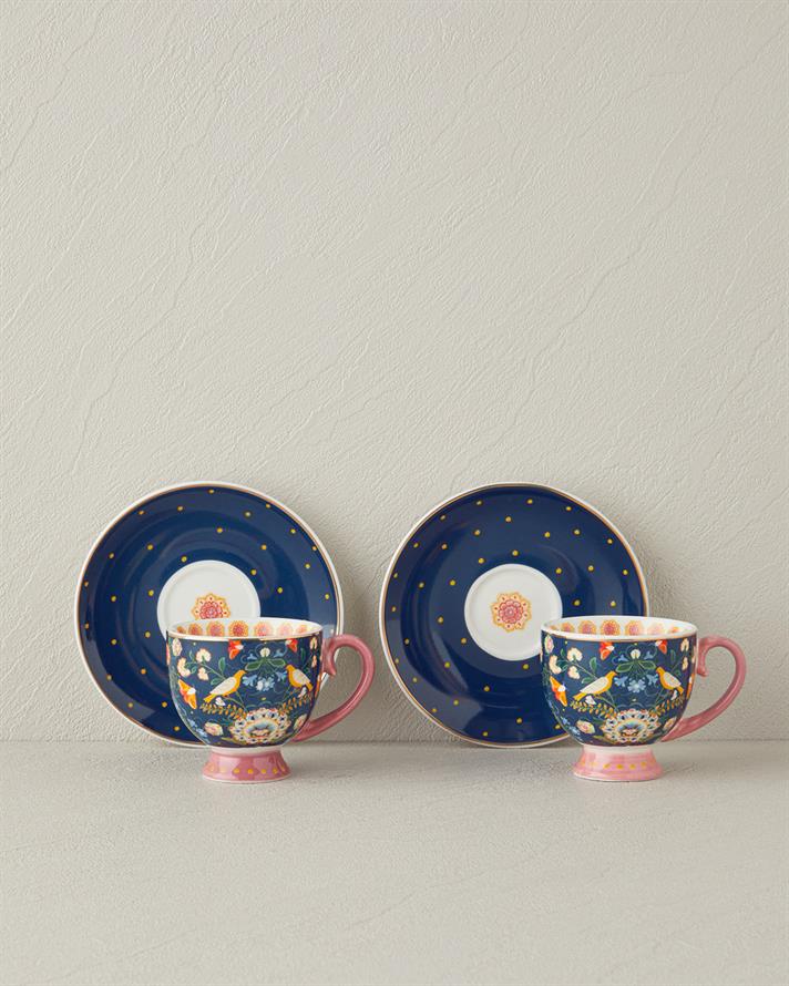 Wingy New Bone China 4 Parça 2 Kişilik Kahve Fincan Takımı 100 ml Lacivert