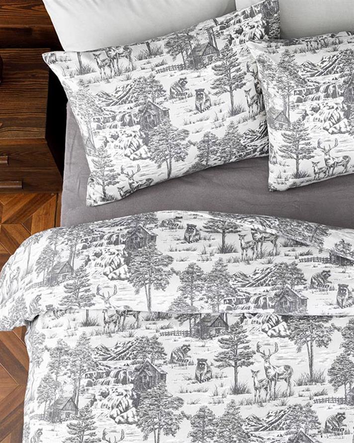 Winter Forest Flanel Tek Kişilik Nevresim Takımı Gri