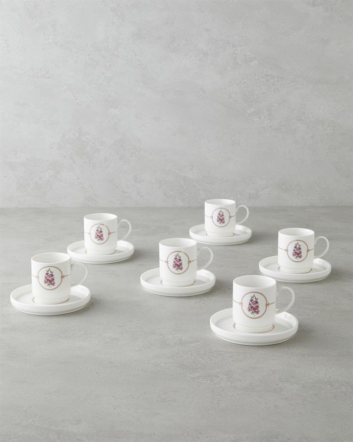 Wisteria New Bone China 12 Parça 6 Kişilik Kahve Fincan Takımı 90 ml Beyaz
