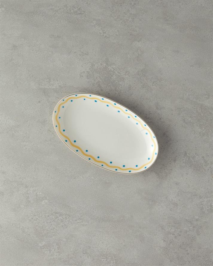 Yellow Carny Bone Porselen Kayık Tabak 25 cm Mavi-Sarı