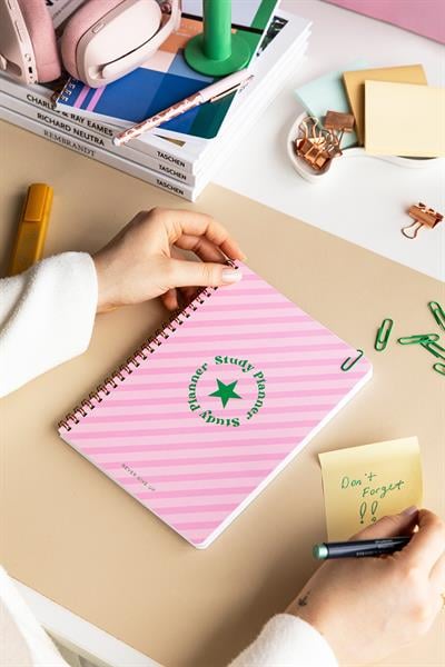 A5 Spiralli Ders Çalışma Planlayıcısı - Study Planner - Sınava Hazırlık AYT-TYT-KPSS-ALES-YDS Pembe