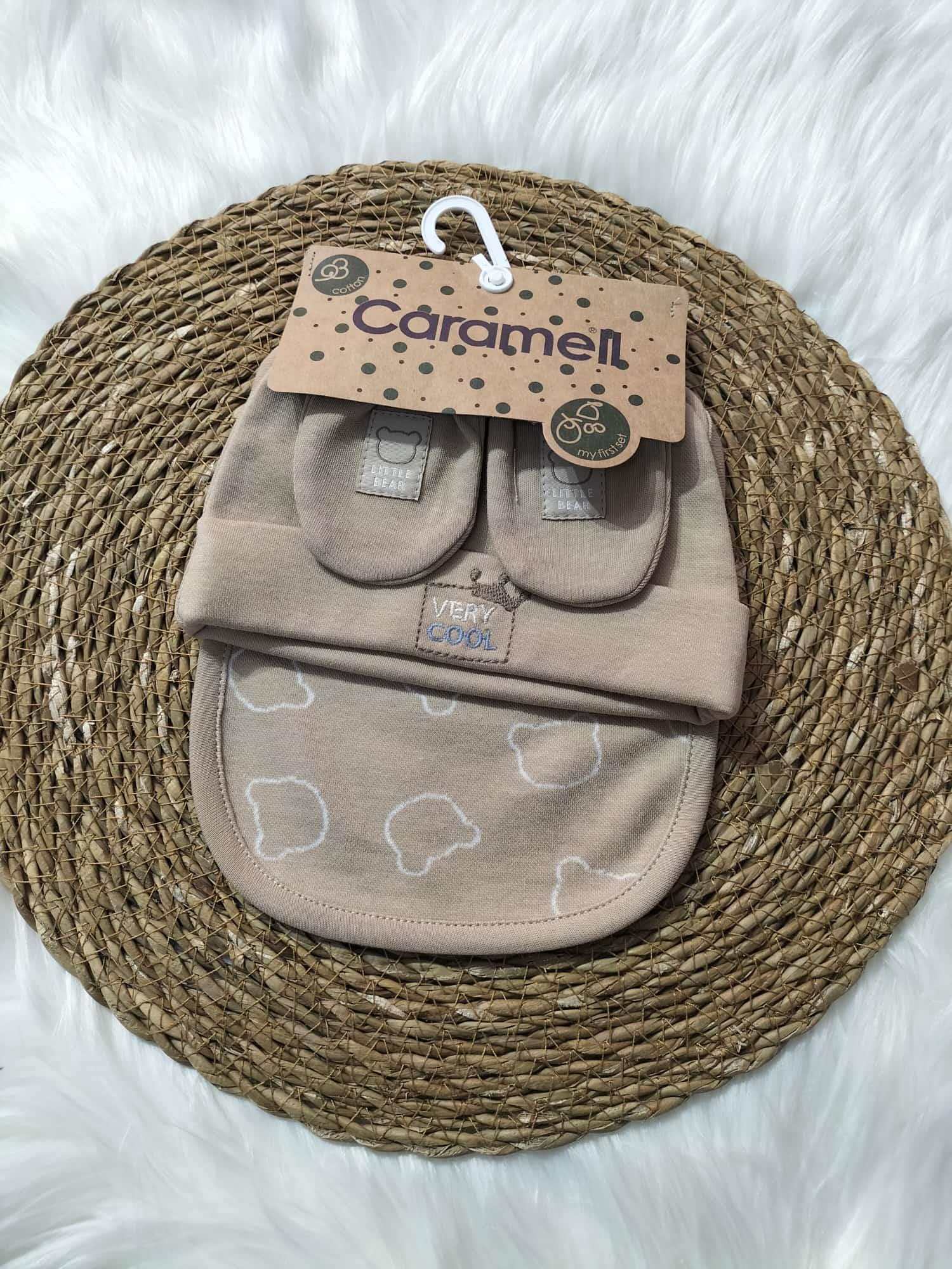  BEBEK CARAMEL BEBE AYICIK DESENLİ KAHVE ELDİVEN ŞAPK
