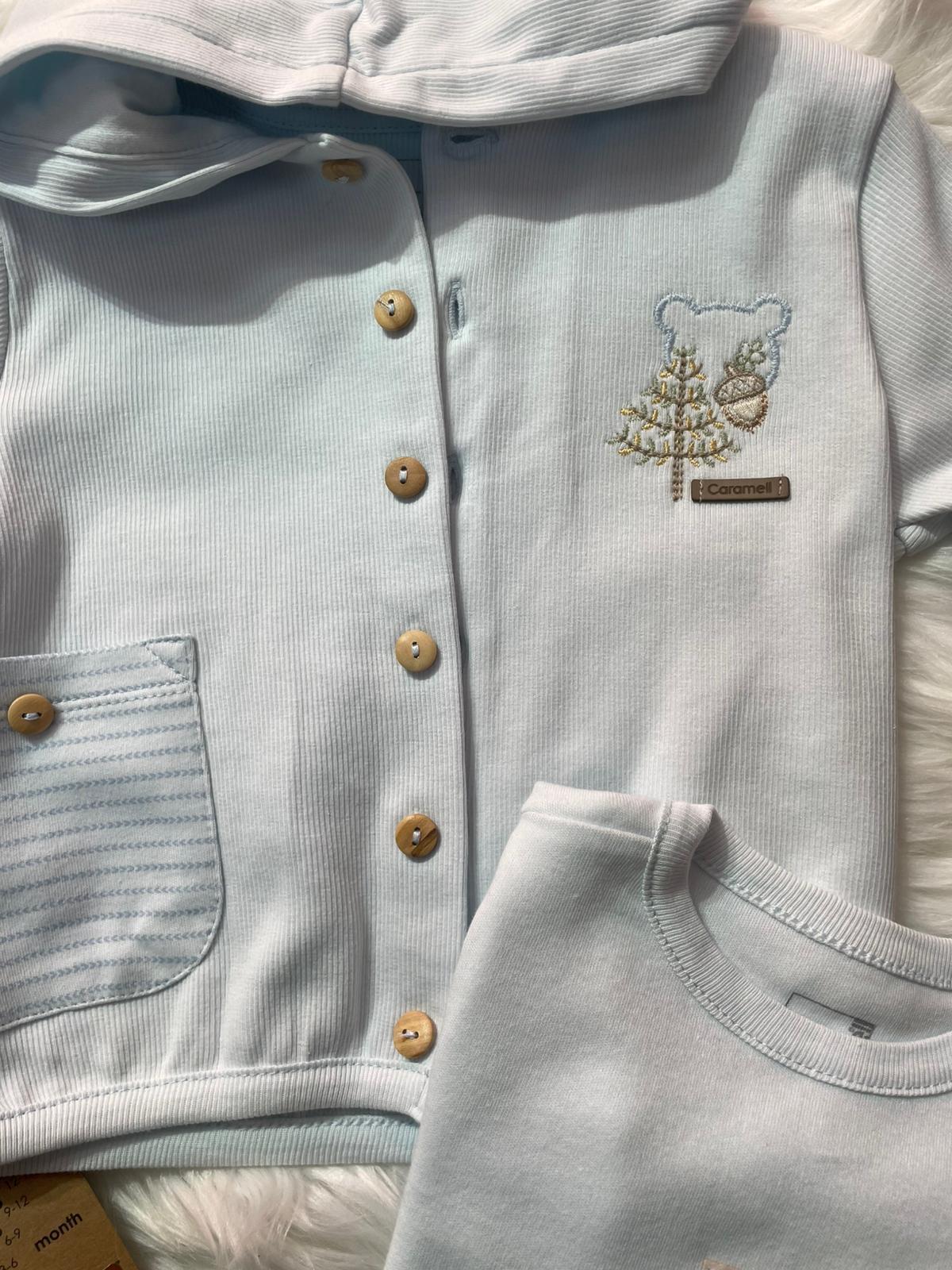  BEBEK CARAMEL BEBE MAVİ TİLKİ DETAYLI CEKETLİ 3'LÜ ALT ÜST