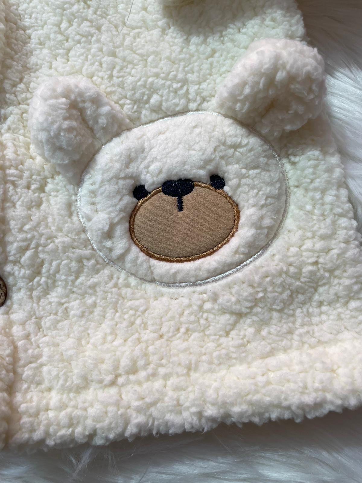  BEBEK PELUŞ KAPİŞONLU AYICIK DETAYLI POLAR CEKET