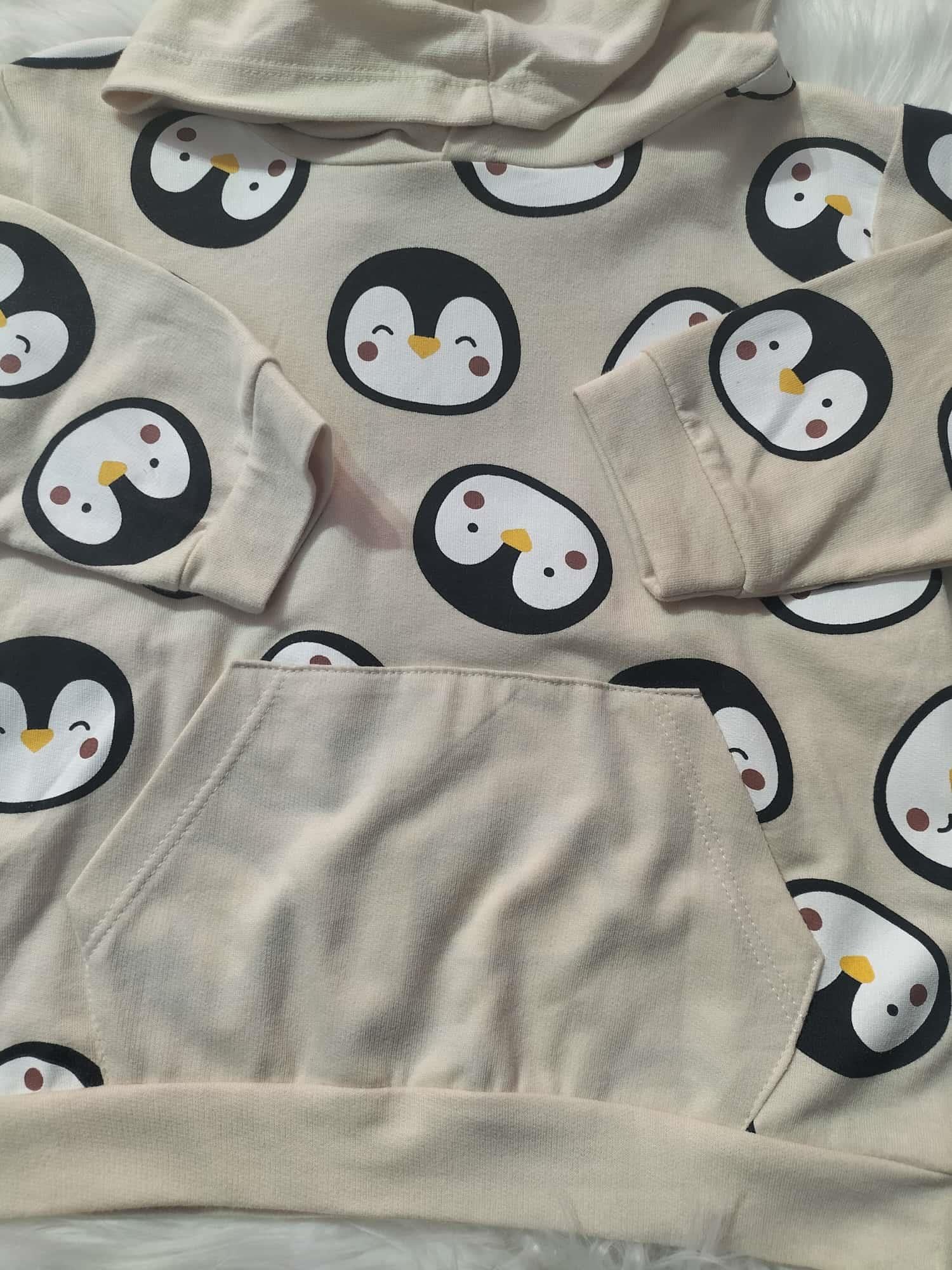  ÇOCUK PENGUEN DESENLİ KAPÜŞONLU 2 İPLİK SWEATSHİRT