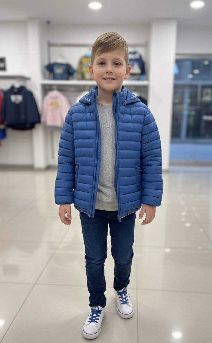  DÜZ RENK MAVİ ŞİŞME ERKEK ÇOCUK MONT