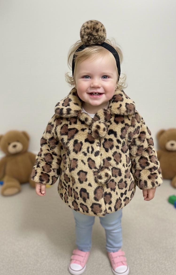   LEOPAR DESENLİ ANGORA PELUŞ KIZ BEBEK BANDANALI