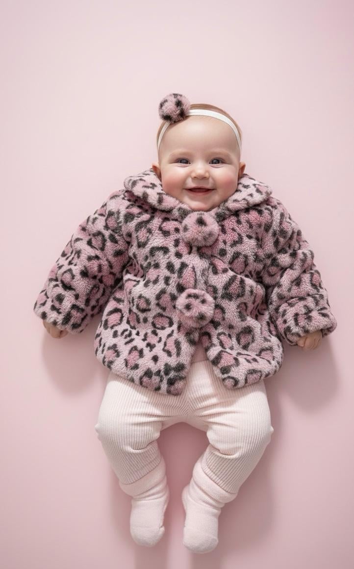 LEOPAR DESENLİ ANGORA PELUŞ KIZ BEBEK BANDANALI