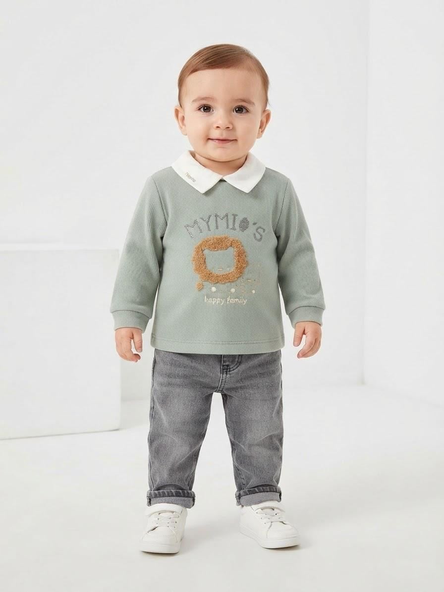  ASLAN BASKILI KOT PANTOLONLU ERKEK BEBEK İKİLİ TAKIM