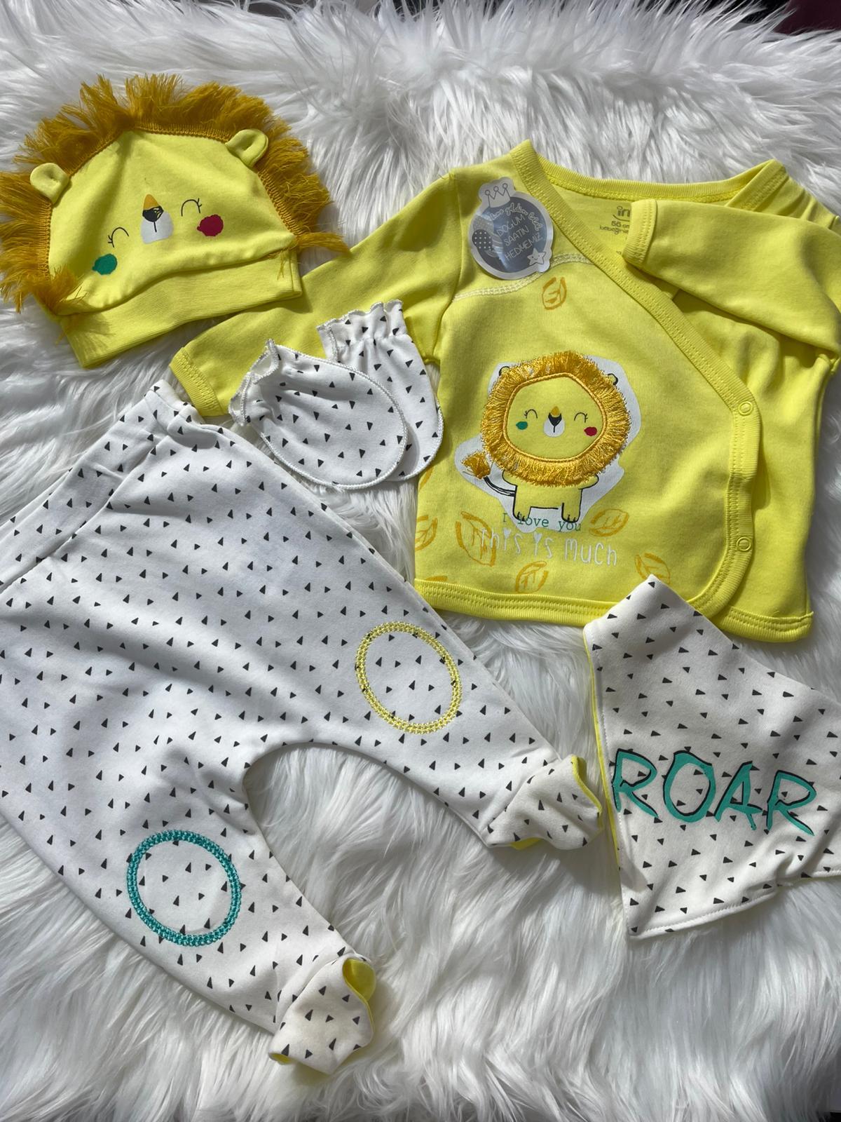  BEBEK ASLAN DETAYLI SARI BEYAZ 5'Lİ HASTANE ÇIKIŞI