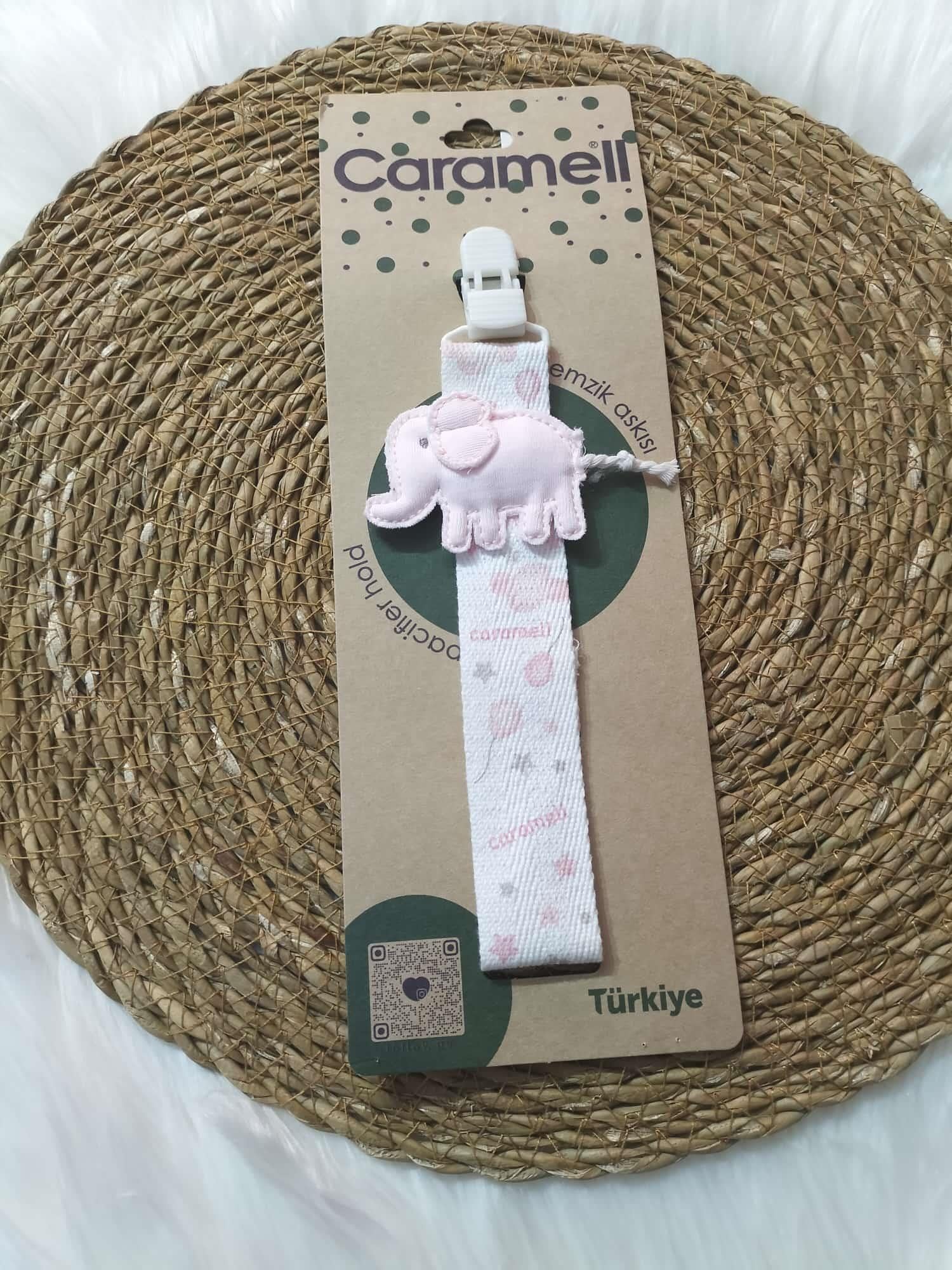  BEBEK BEYAZ RENKLİ ŞERİDİ DESENLİ CARAMEL BEBE FİL EMZİK ASKISI
