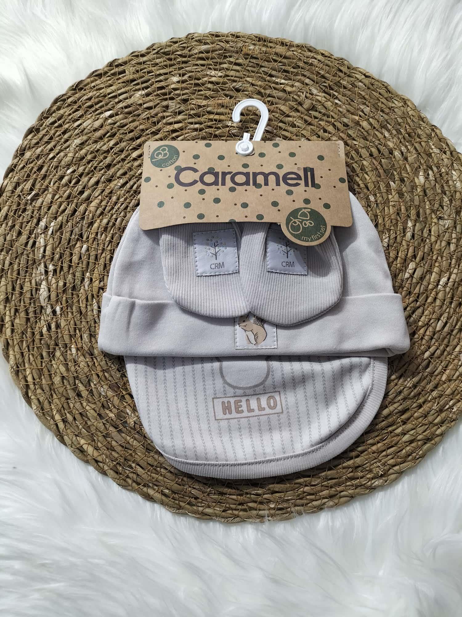  BEBEK CARAMEL BEBE HAYVAN DESENLİ GRİ ELDİVEN ŞAPKA