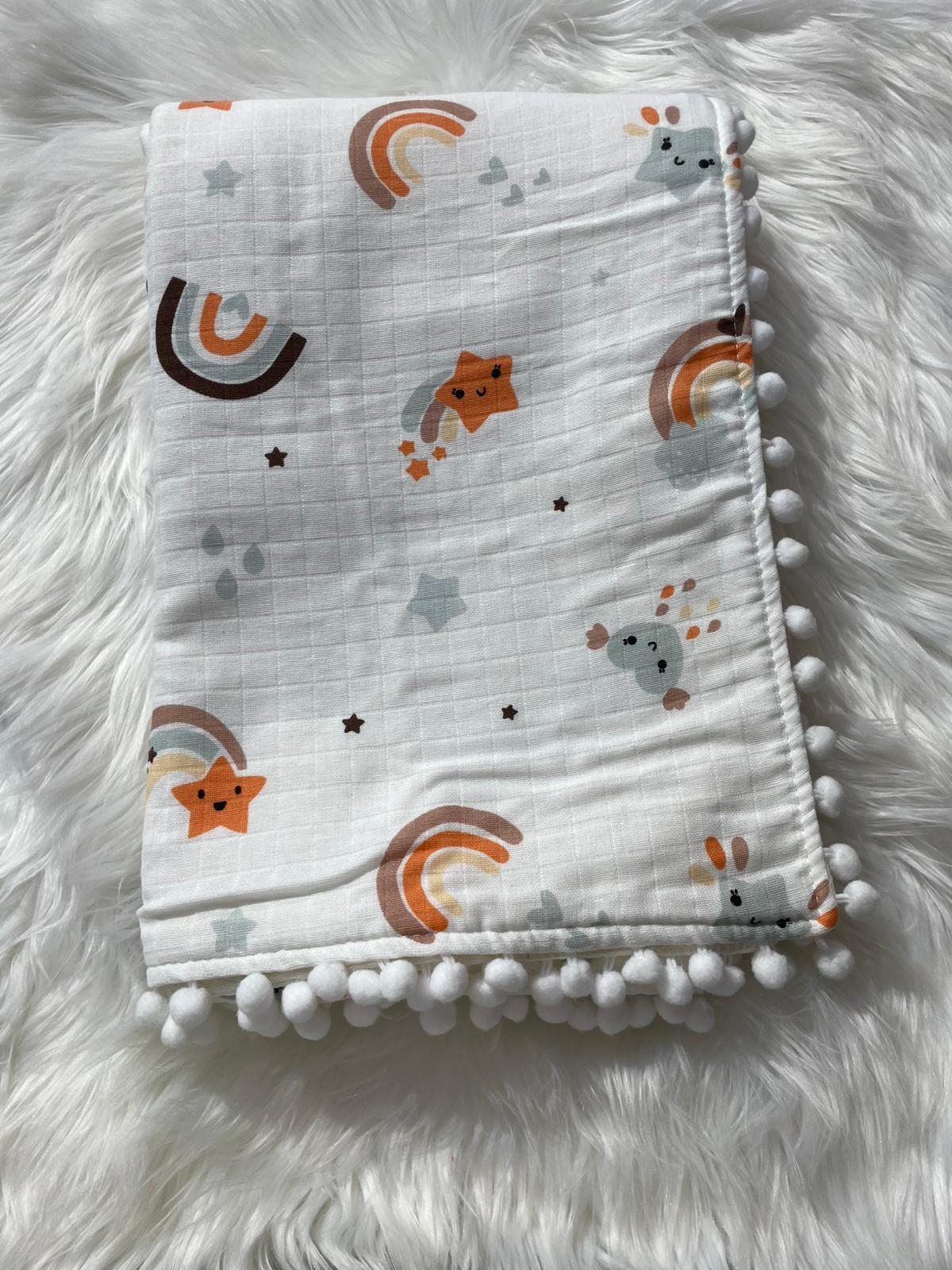  BEBEK GÖKUŞAĞI YILDIZ DESENLİ MÜSLİN ÇİFT TARAFLI