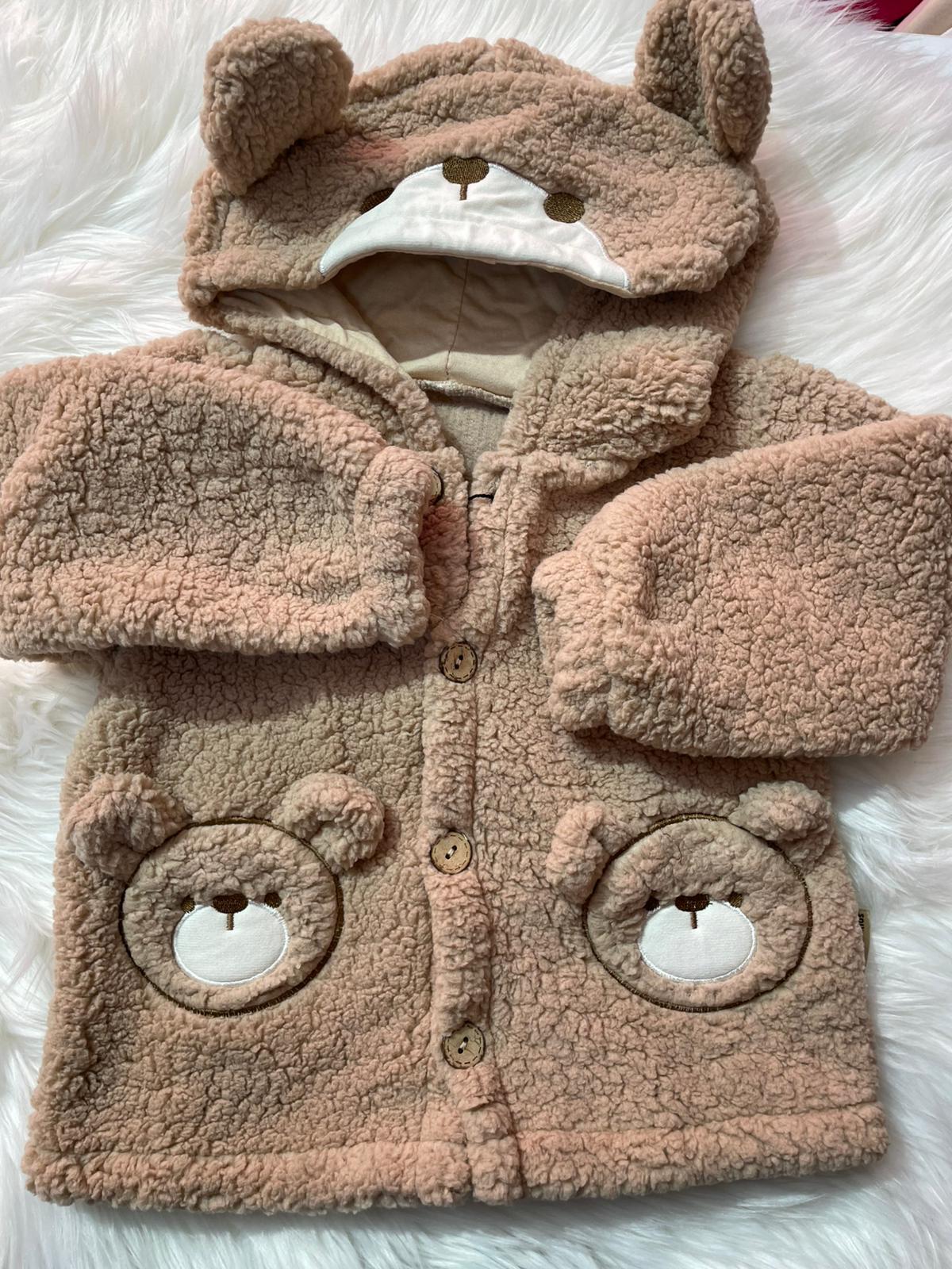  BEBEK PELUŞ KAPİŞONLU AYICIK DETAYLI POLAR CEKET