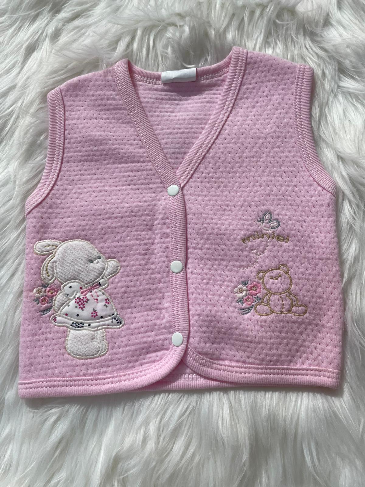  BEBEK PEMBE DOKUMA AYICIK DETAYLI YELEK
