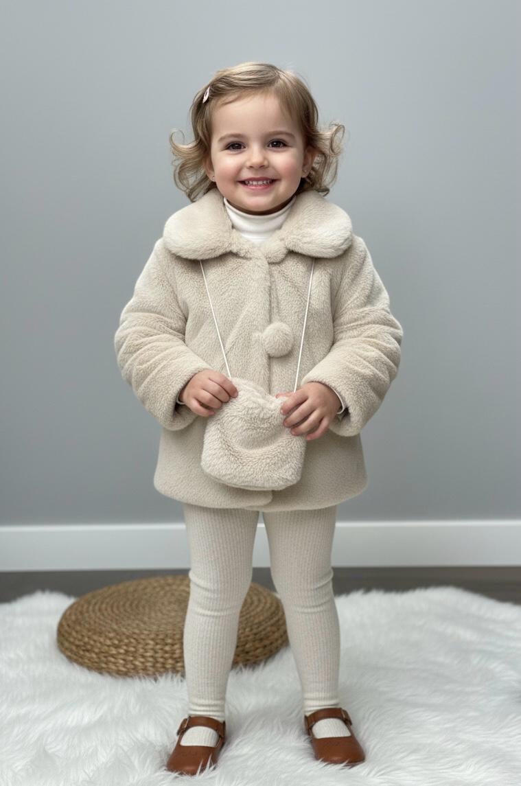  DÜZ RENK ANGORA PONPON DÜĞMELİ ÇANTALI KIZ ÇOCUK