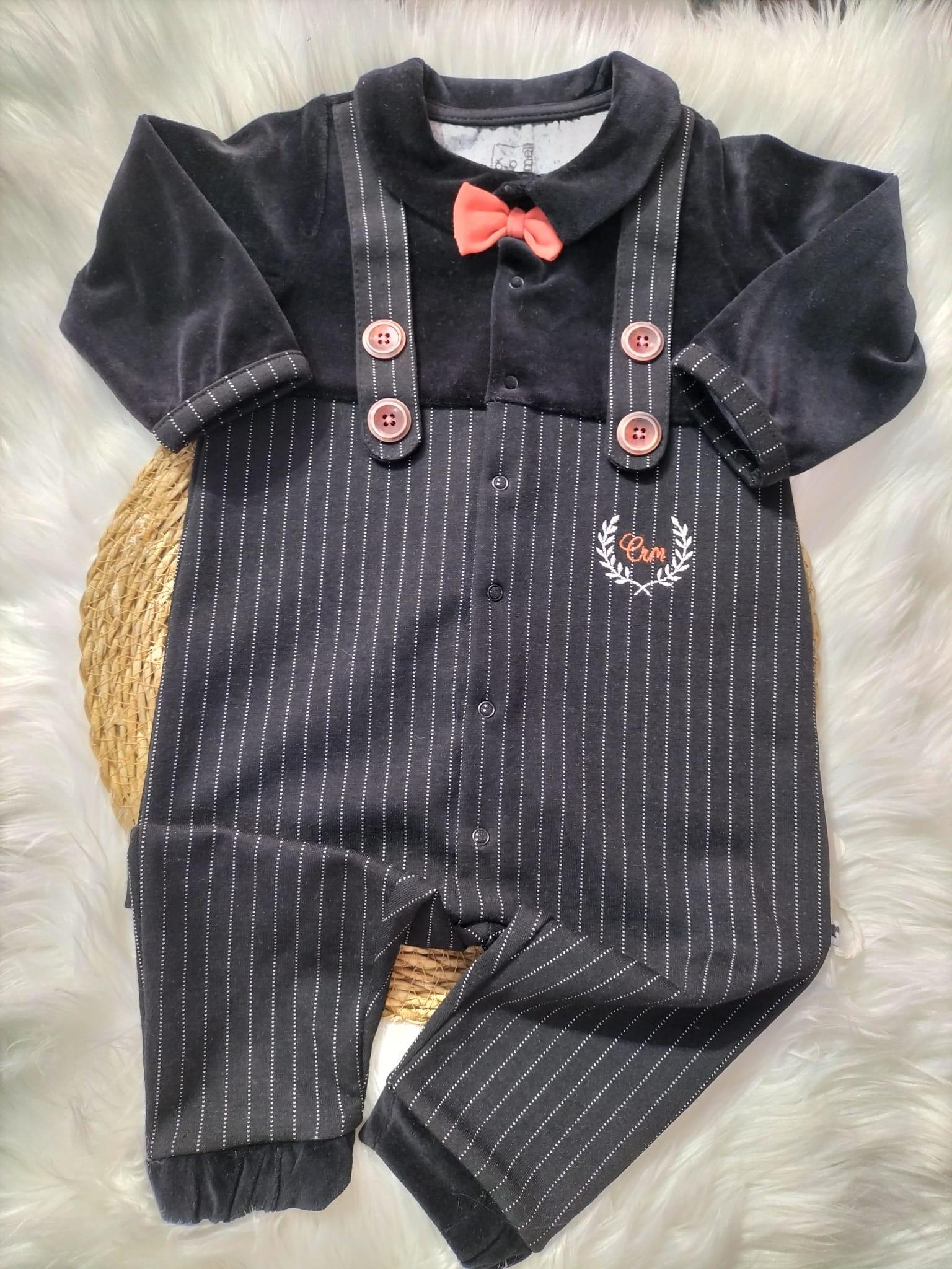 BEBEK CARAMEL BEBE TURUNCU SİYAH CİZGİLİ ÜSTÜ KADİFE PATİKSİZ SALOPET TULUM