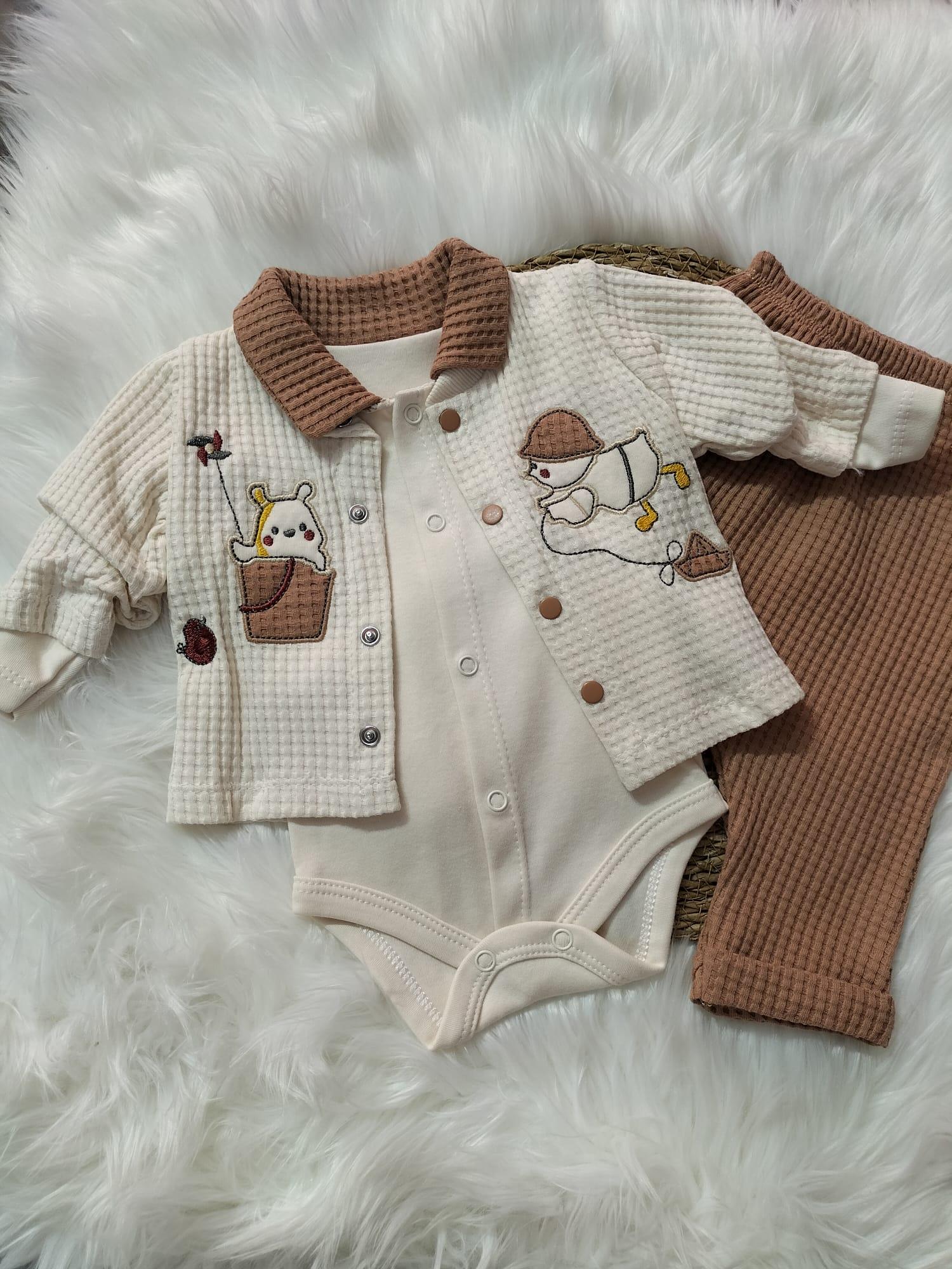 BEBEK KARELİ ÖRDEK DETAYLI CEKETLİ GÖMLEK YAKALI ZIBINLI 2'Lİ BEBEK TAKIMI