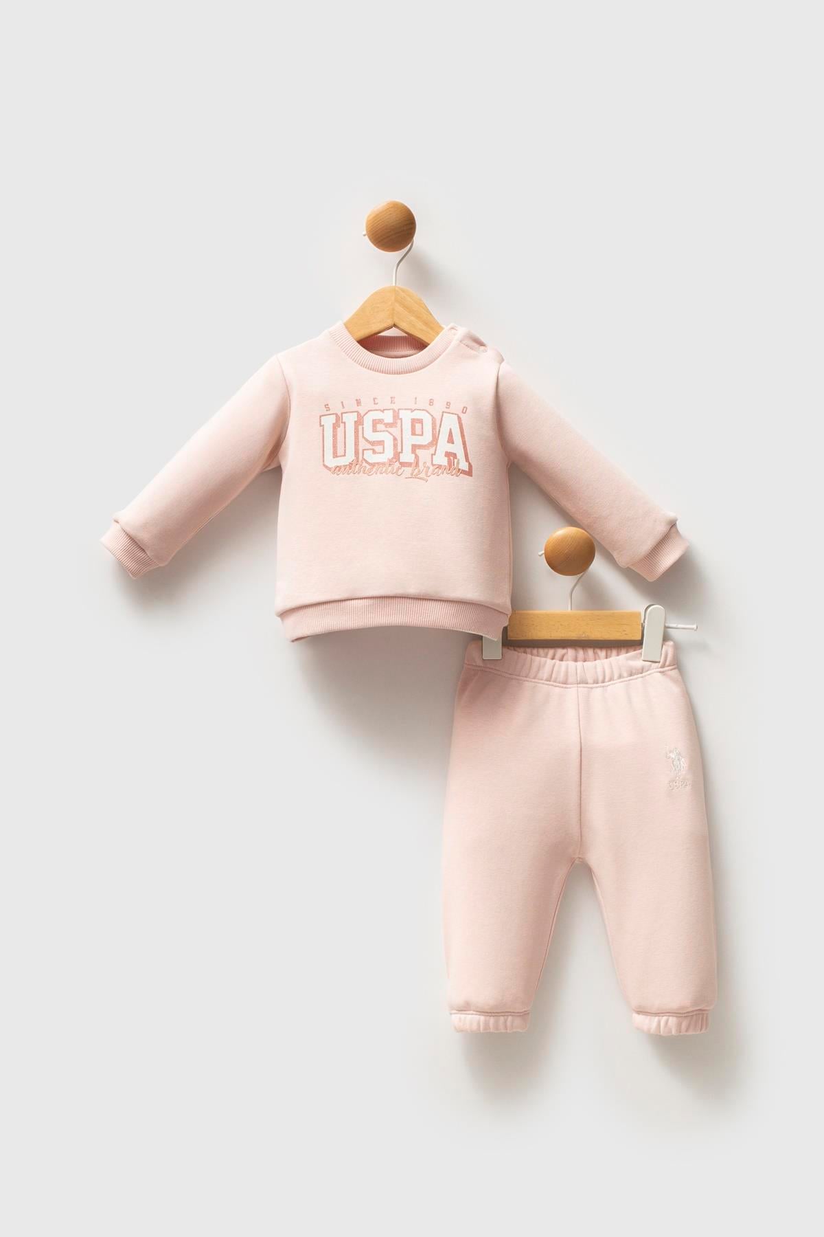U.S POLO KIZ BEBEK ÇOCUK İKİLİ PEMBE PENYE TAKIM