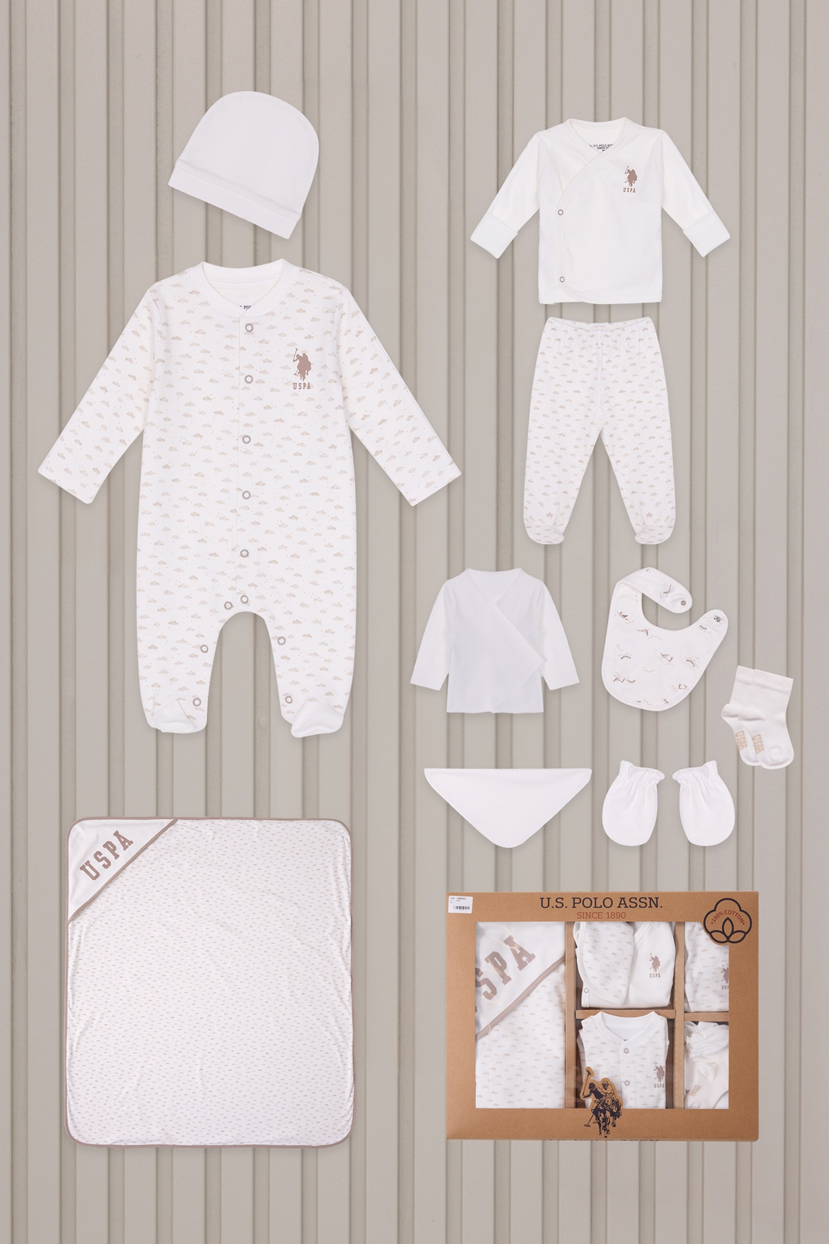u.s.polo unisex bulut desenli bej penye onlu hastane çıkışı
