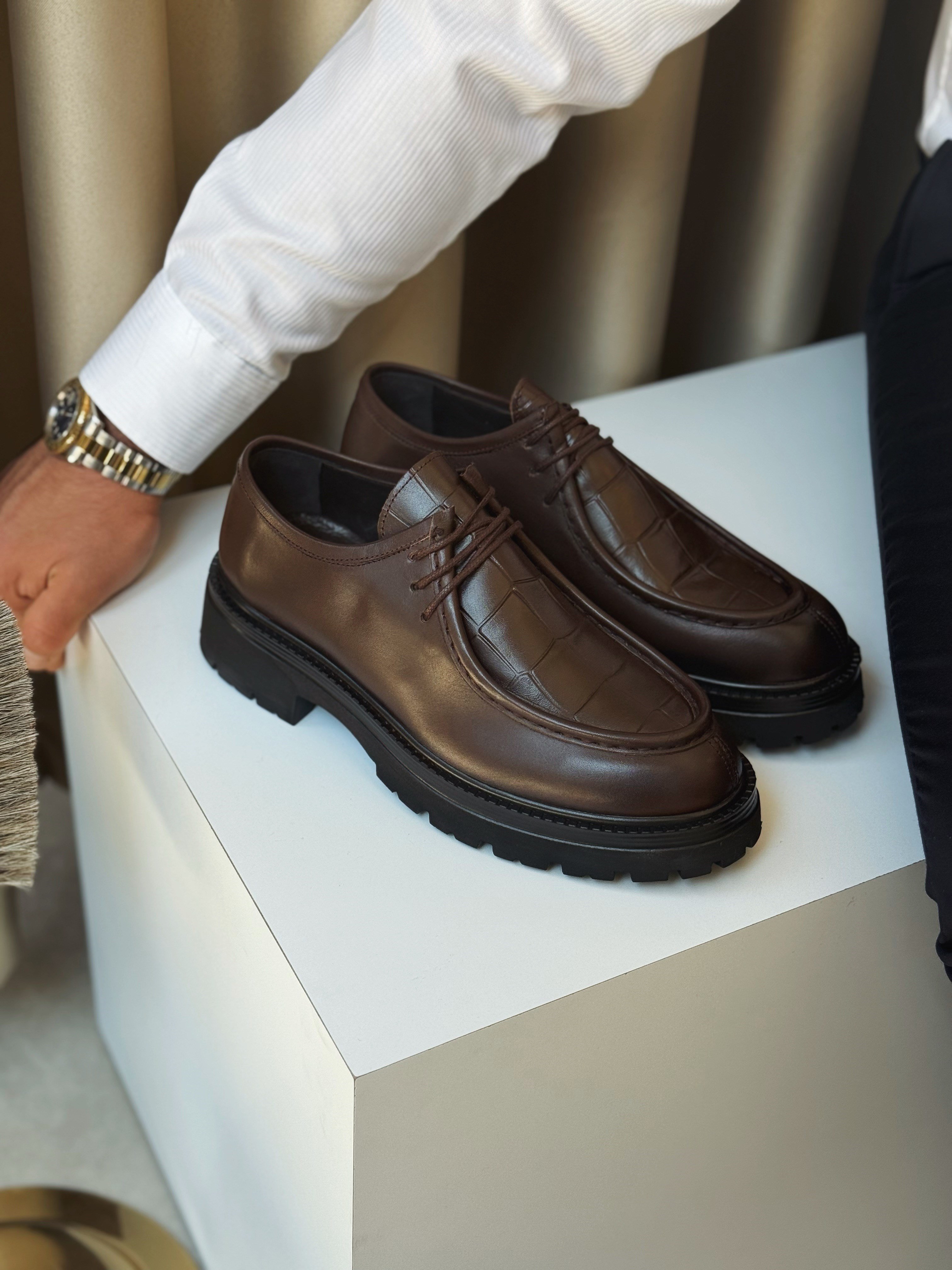 HAKİKİ DERİ İÇİ DIŞI AGAH MODEL KROK ACI KAHVE CASUAL AYAKKABI