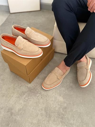 Içi Dışı Hakiki Deri Bej Erkek Loafer Ayakkabı