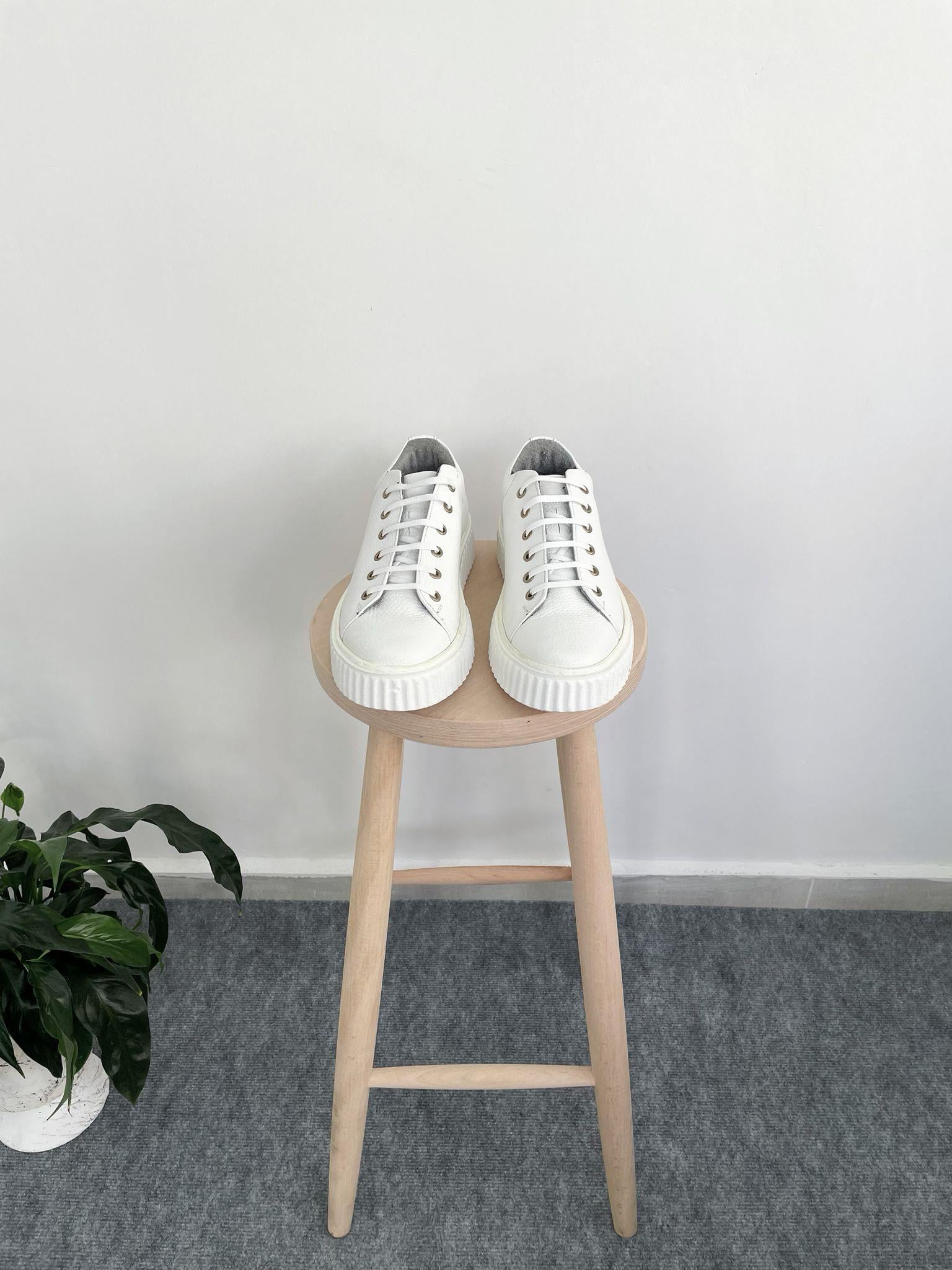 Erkek Deri Sneaker Ayakkabı Beyaz