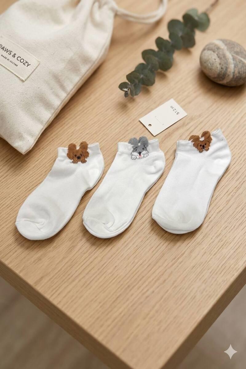 3 Çift Üç Boyutlu Köpek Desen Patik Çorap