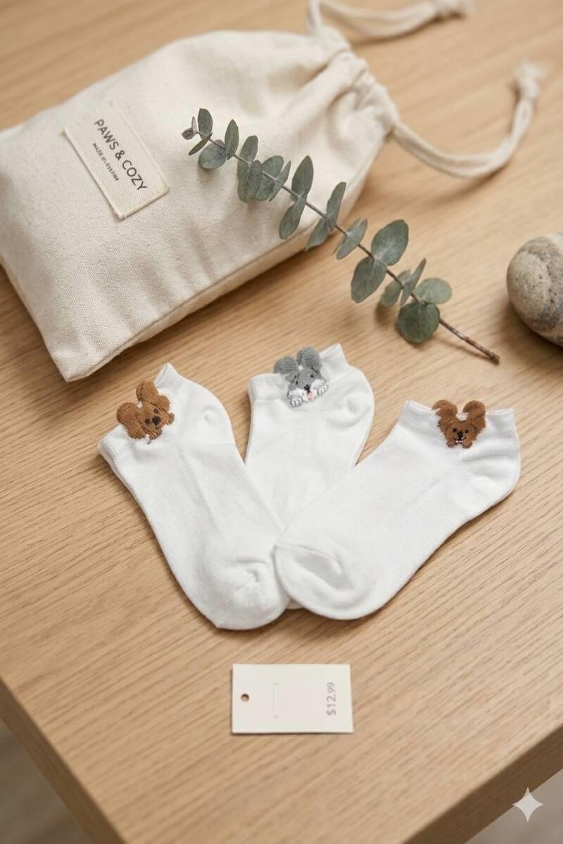 3 Çift Üç Boyutlu Köpek Desen Patik Çorap