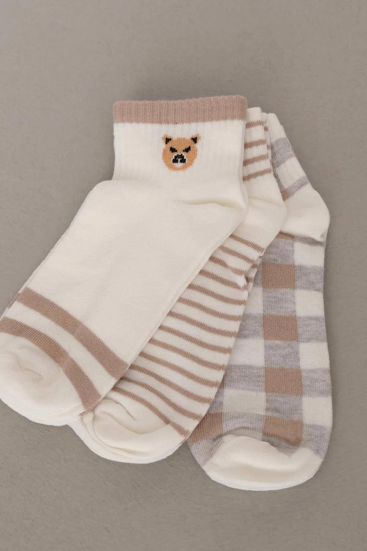 3lü Ekose Ayıcıklı Çorap