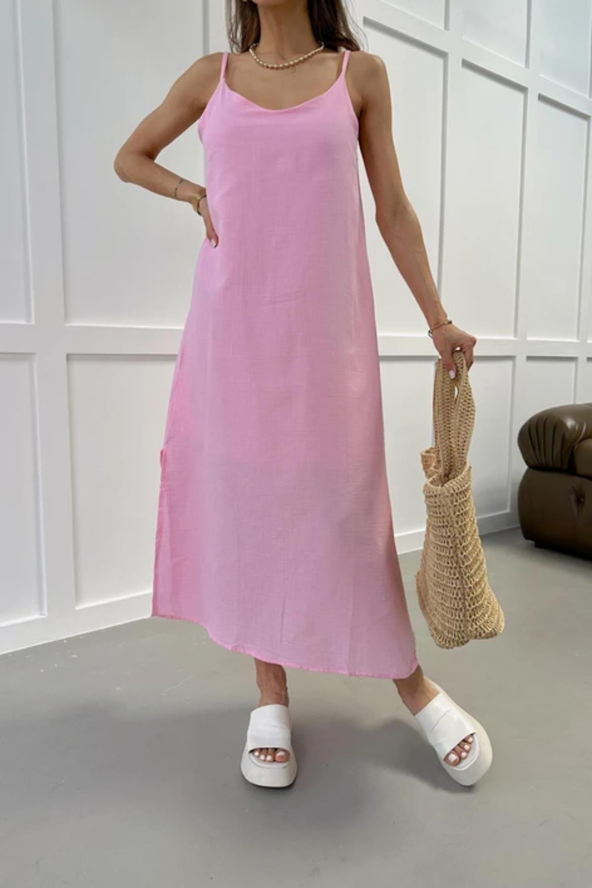Askı Ayarlı Oversize Müslin Elbise