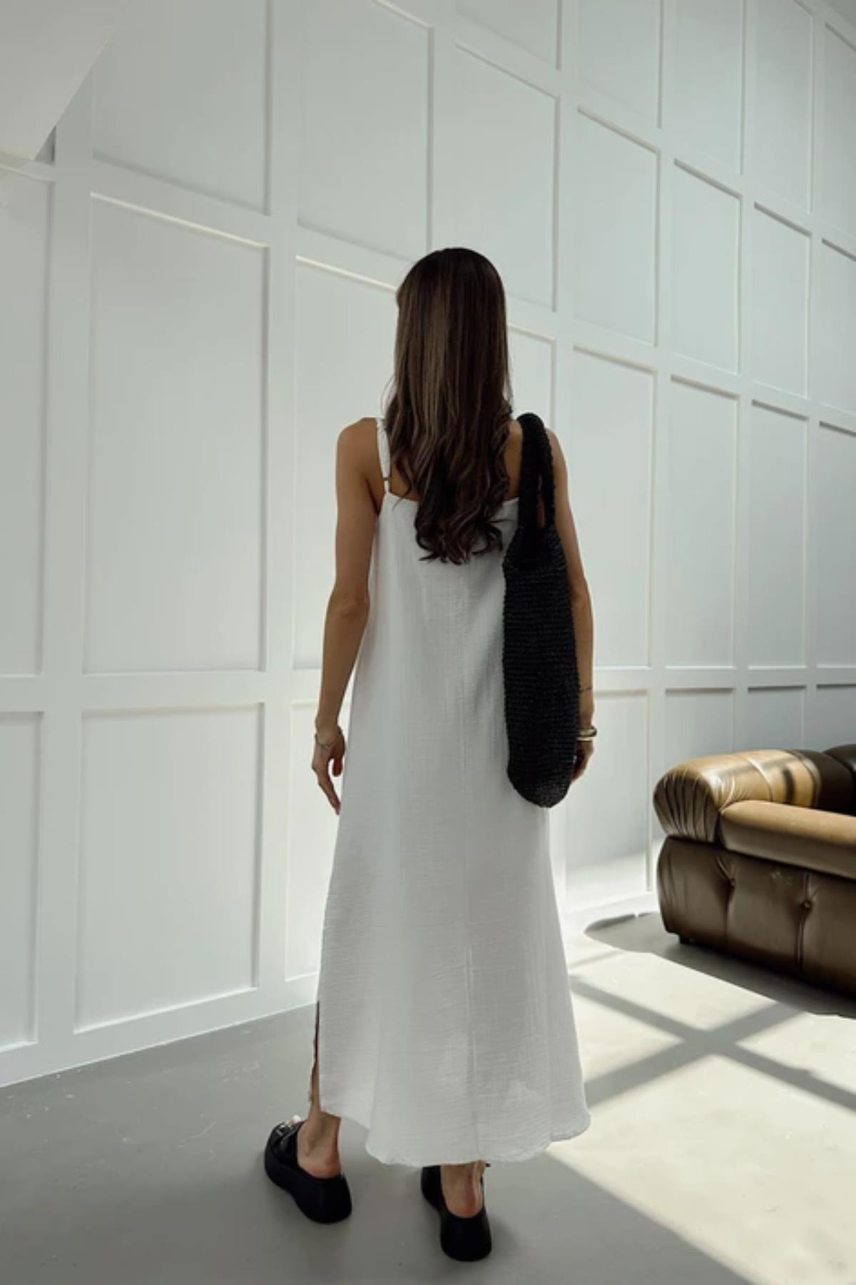 Askı Ayarlı Oversize Müslin Elbise