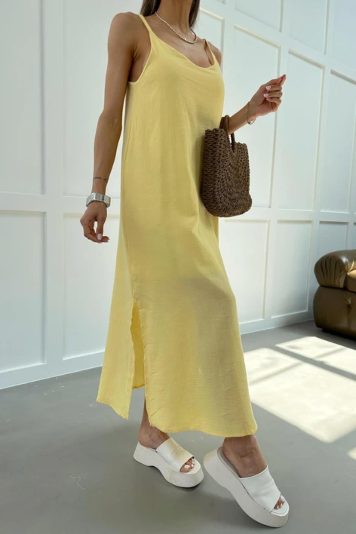 Askı Ayarlı Oversize Müslin Elbise