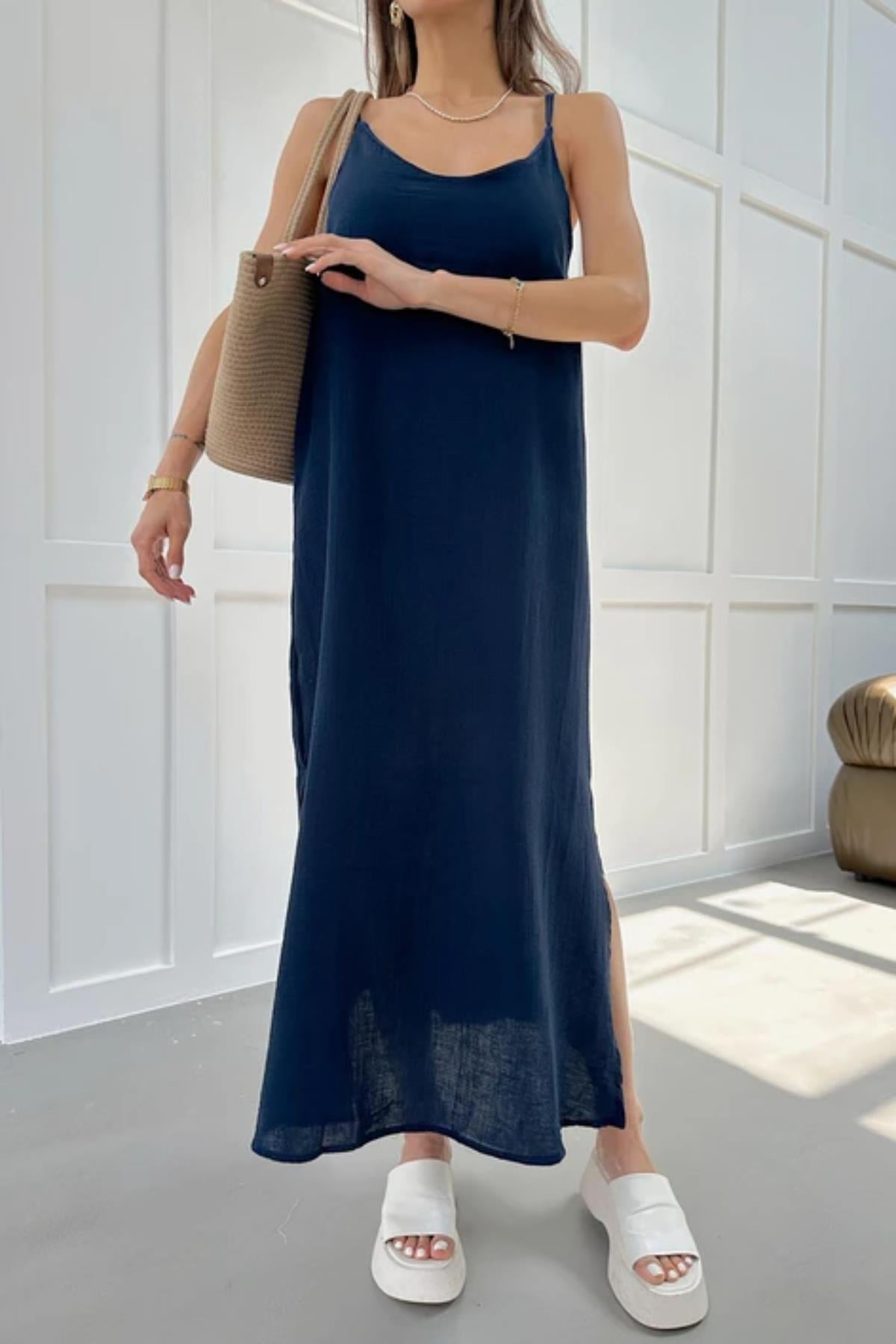 Askı Ayarlı Oversize Müslin Elbise