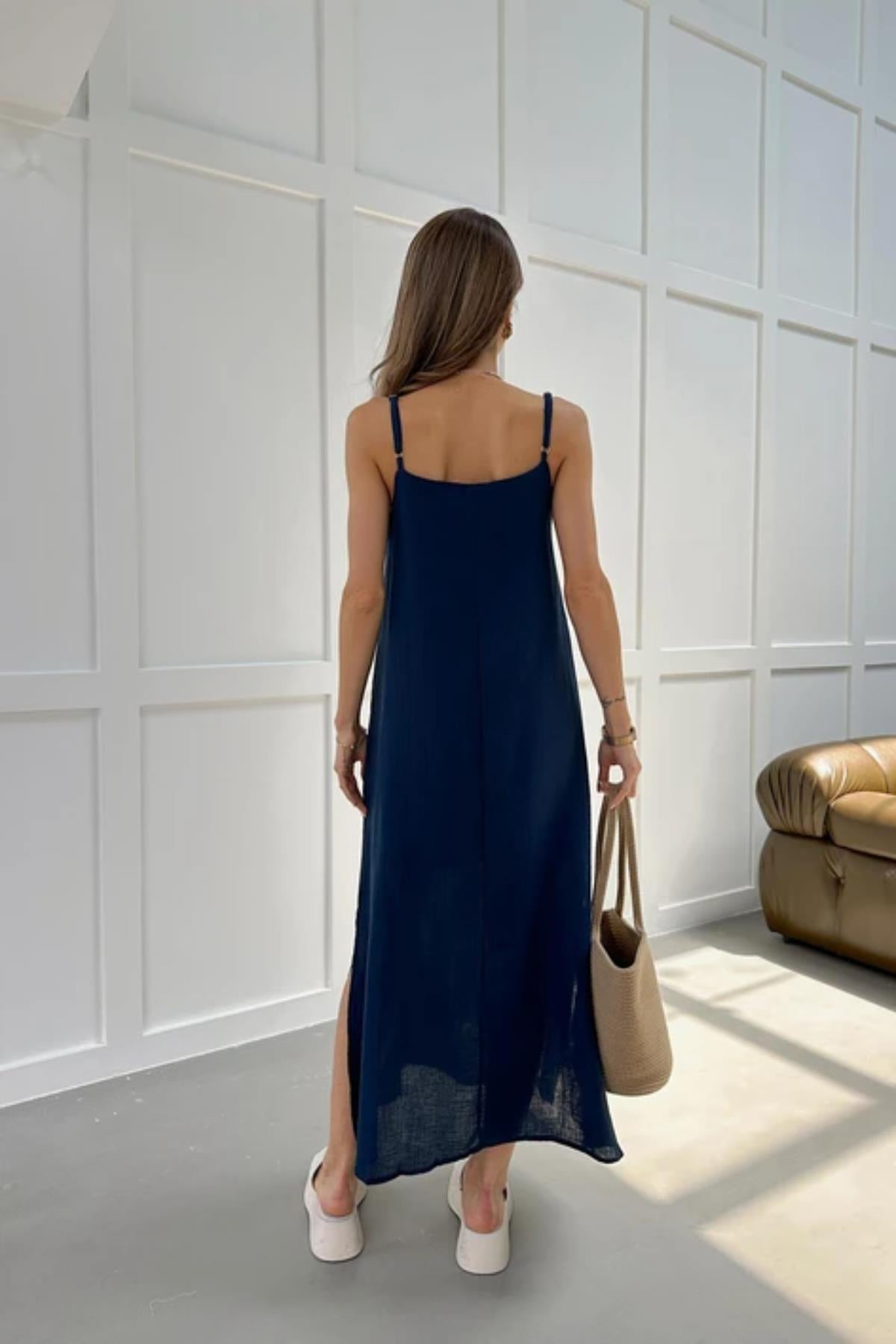 Askı Ayarlı Oversize Müslin Elbise