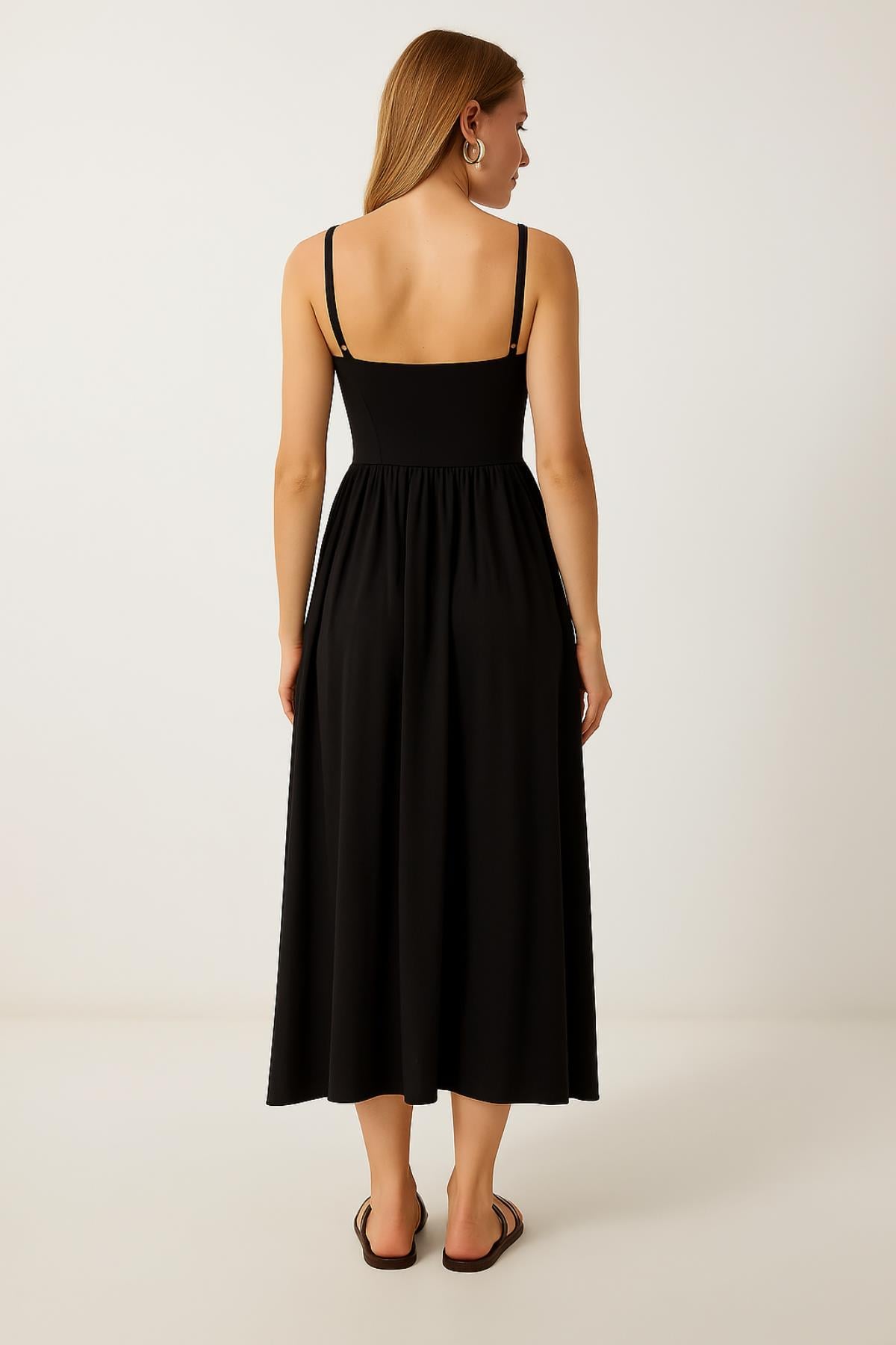 Askılı Midi Boy Elbise