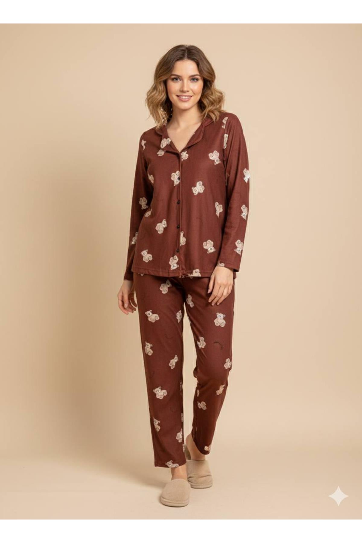 Ayıcık Desenli Süet Pijama Takımı