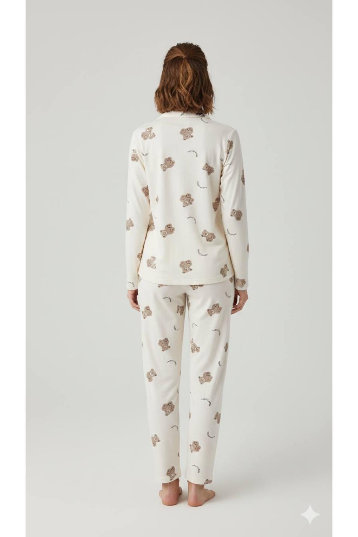Ayıcık Desenli Süet Pijama Takımı