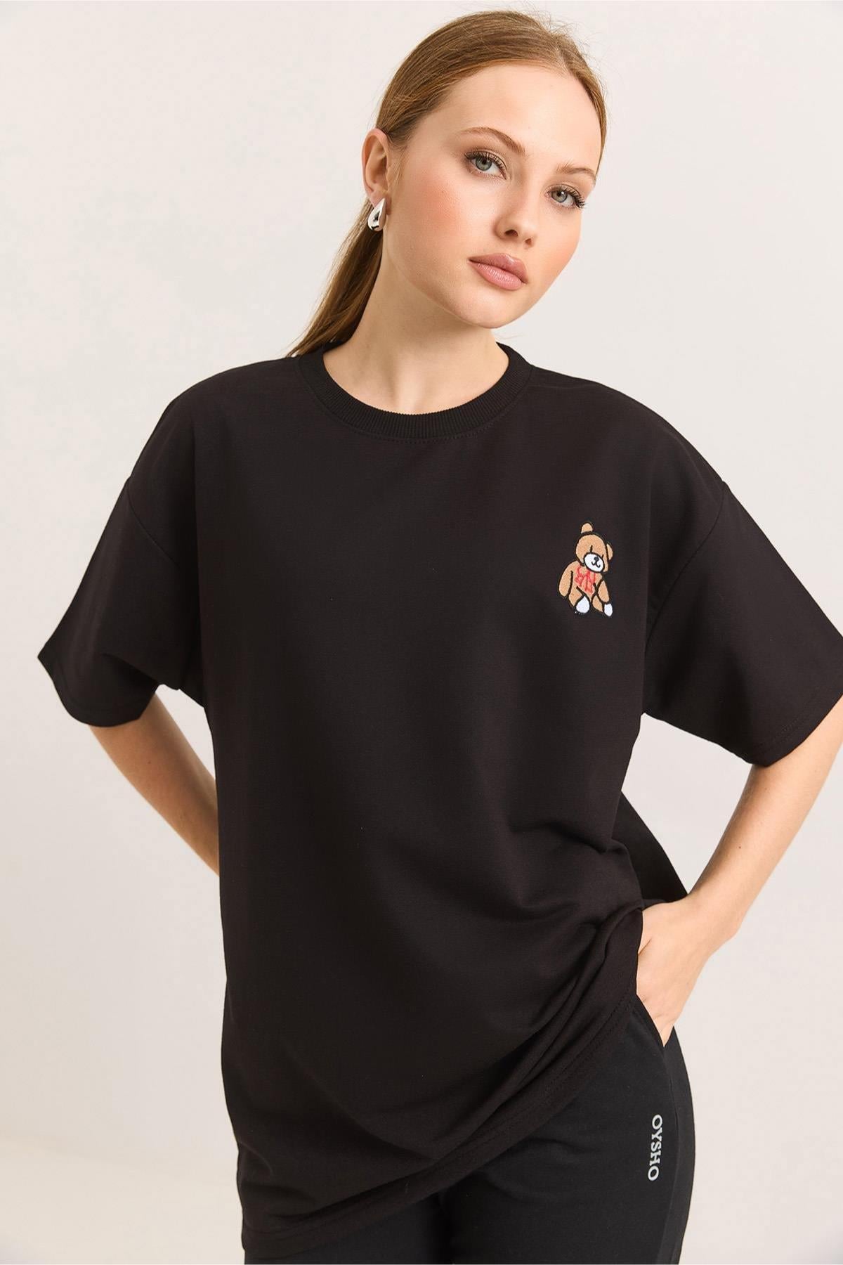 Ayıcık Nakışlı İki İp Tshirt