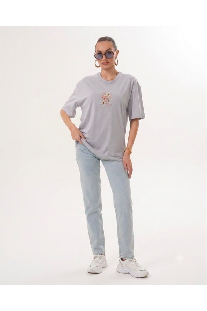 Ayıcık Nakışlı Oversize Tshirt