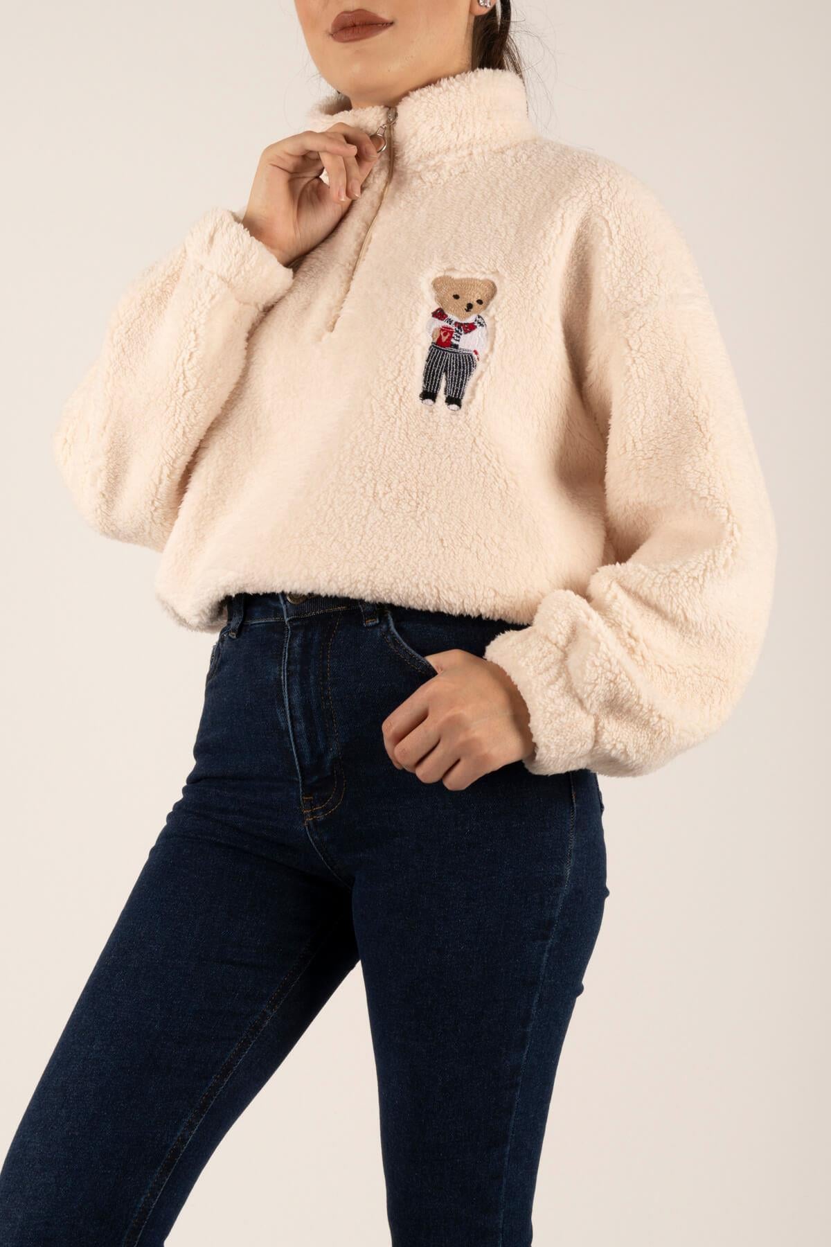 Ayıcık Nakışlı Peluş Sweat
